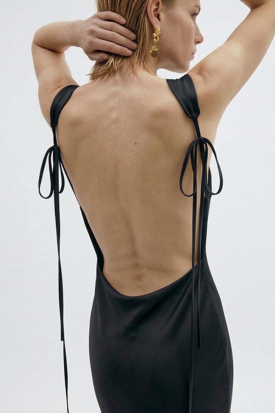 Cowl Neck Maxi Satin Dress Black