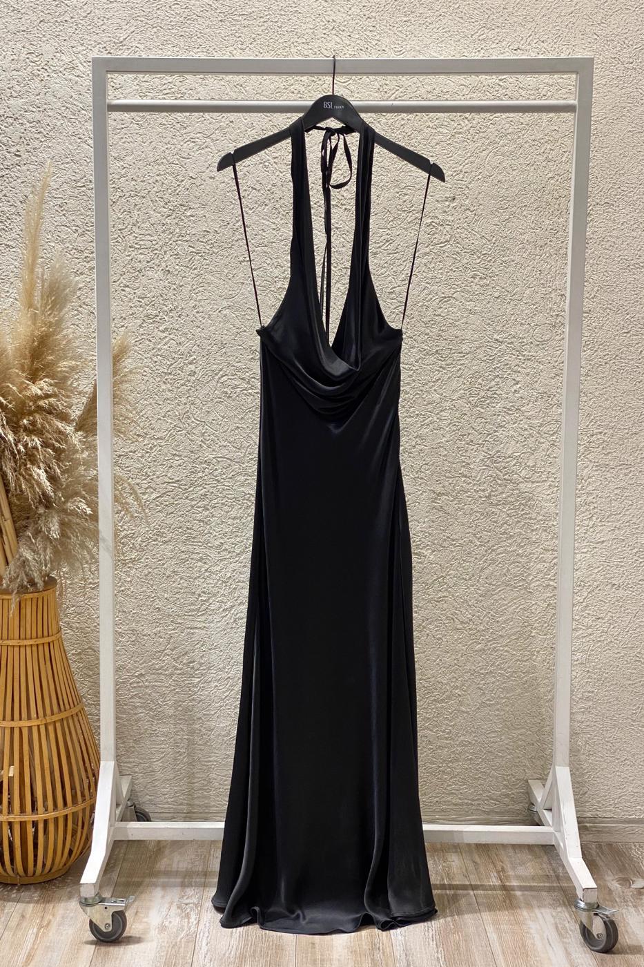 Cowl Neck Maxi Satin Dress Black