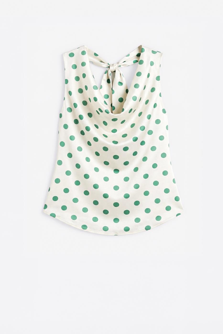 Satin Blouse with Plunging Collar White