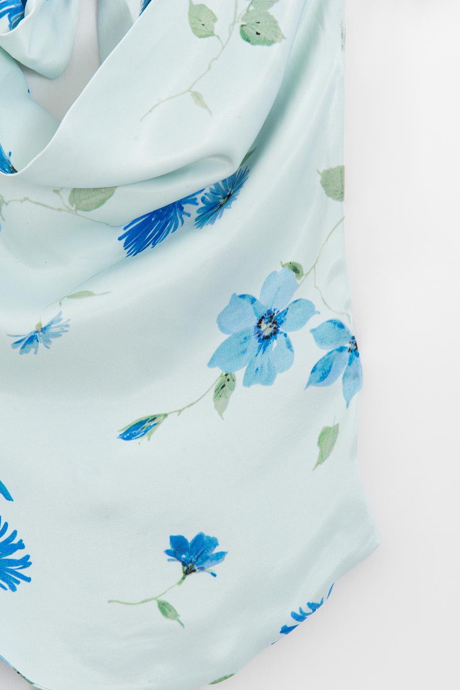 Satin Blouse with Plunging Collar Blue