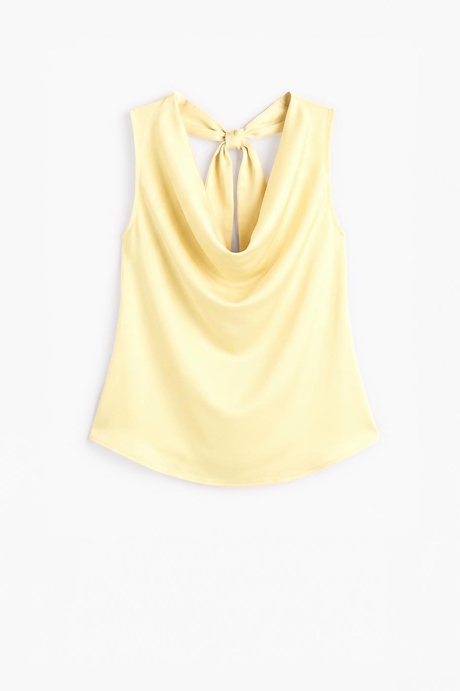 Satin Blouse with Plunging Collar Yellow
