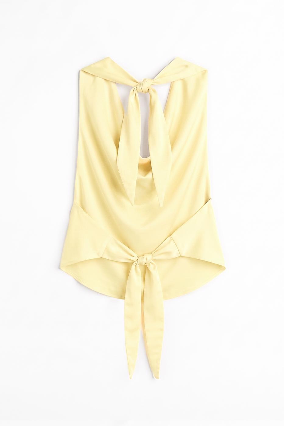 Satin Blouse with Plunging Collar Yellow