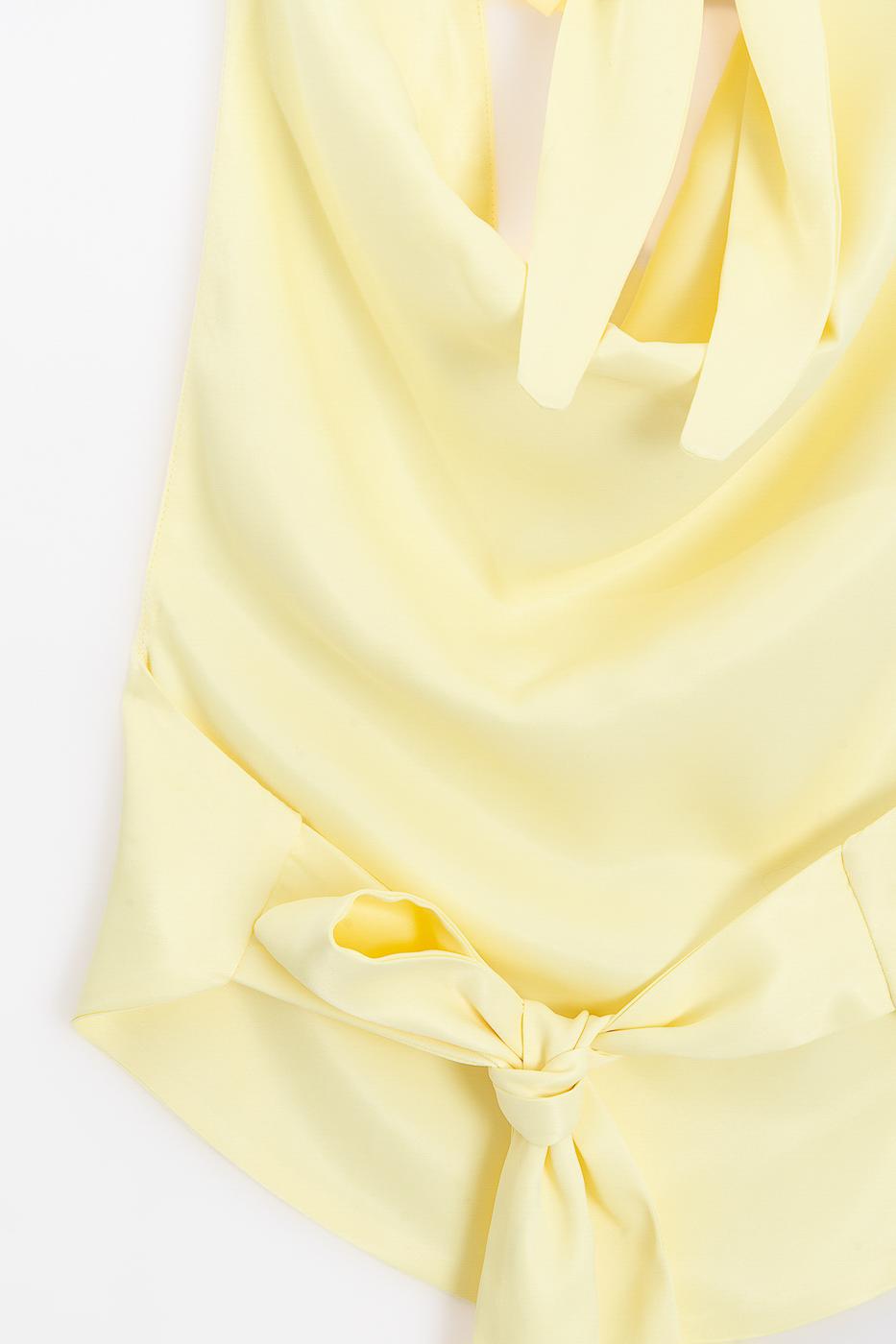 Satin Blouse with Plunging Collar Yellow