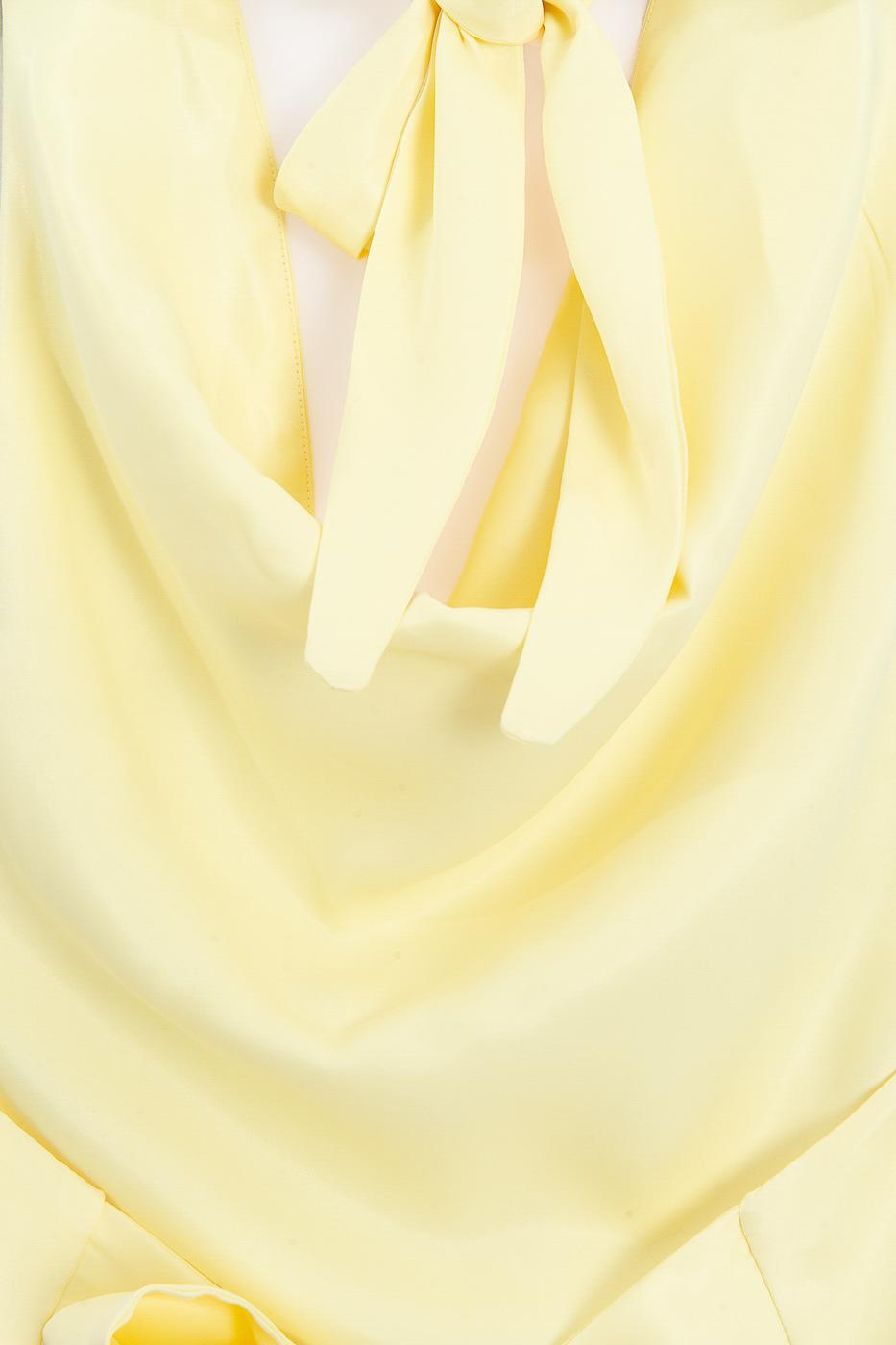 Satin Blouse with Plunging Collar Yellow