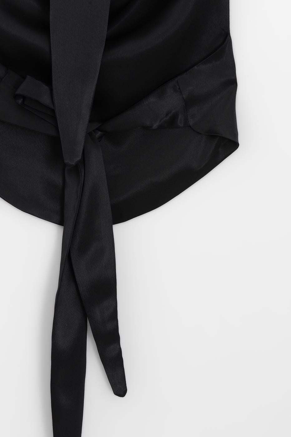 Satin Blouse with Plunging Collar Black