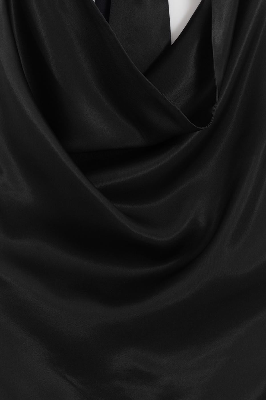 Satin Blouse with Plunging Collar Black