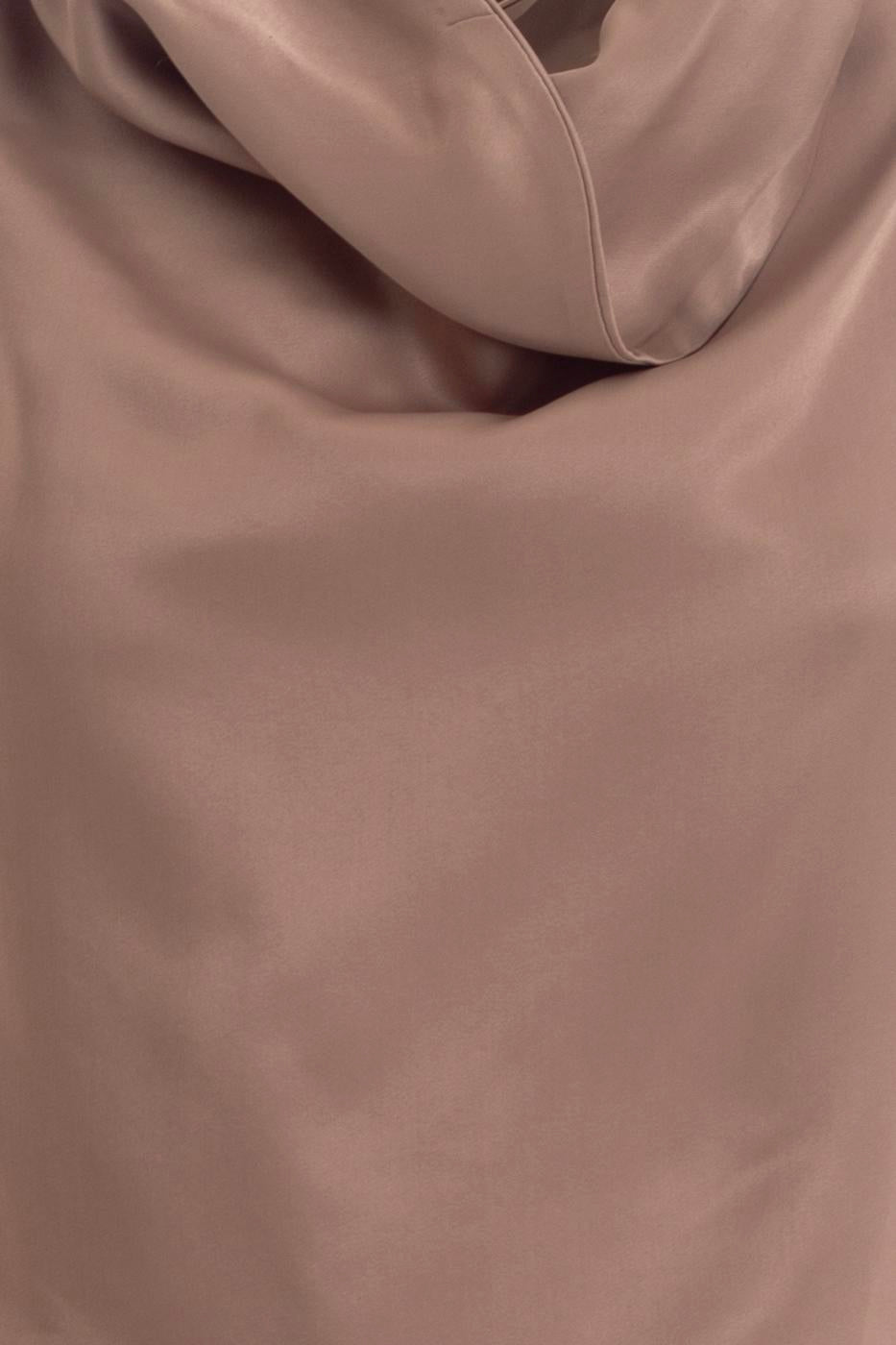 Satin Blouse with Plunging Collar Mink
