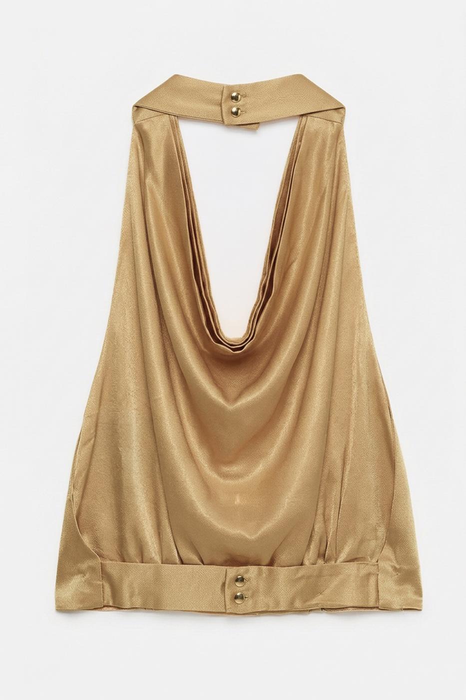 V-neck satin blouse Gold