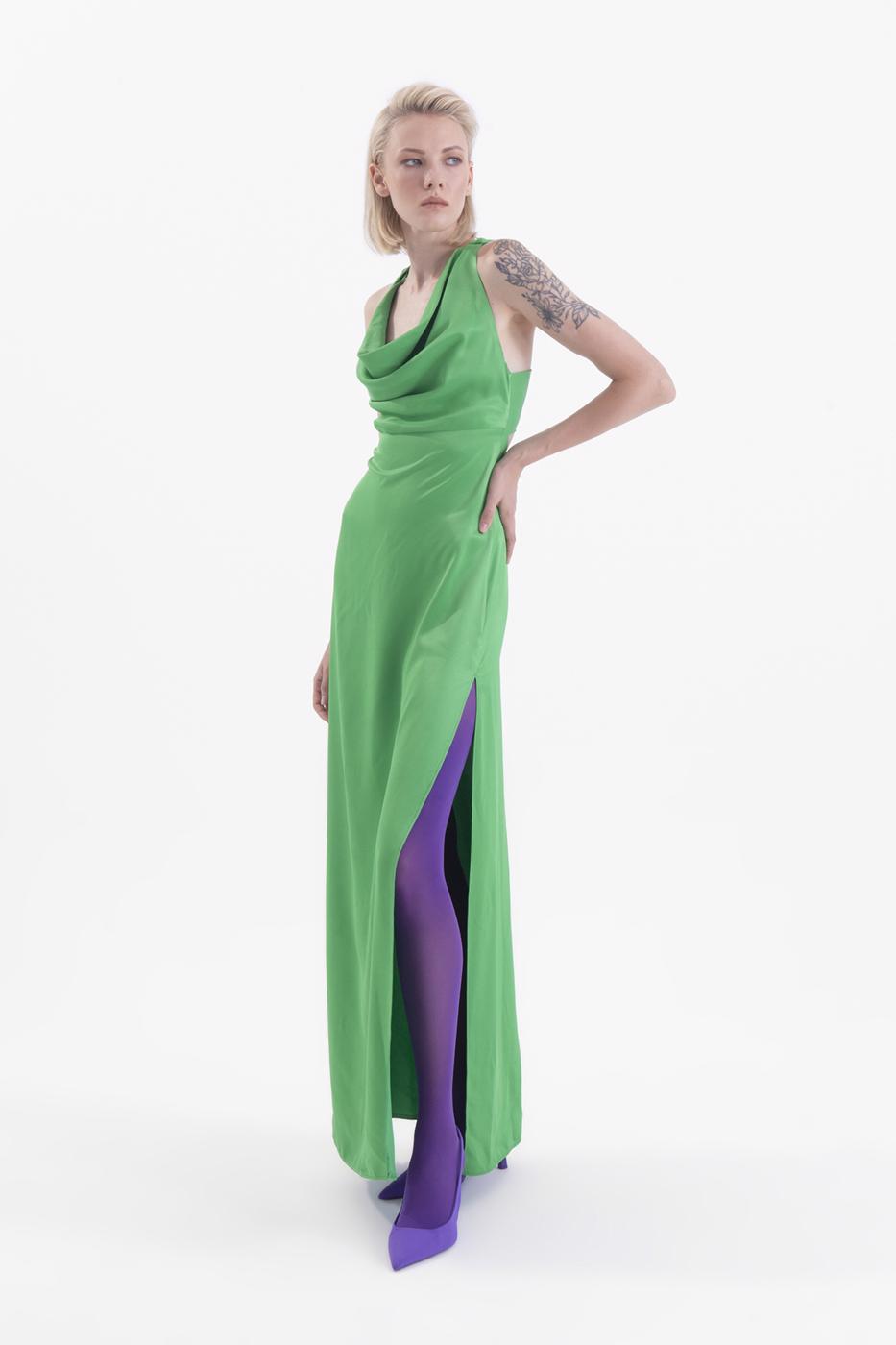 Cowlneck maxi dress with slit