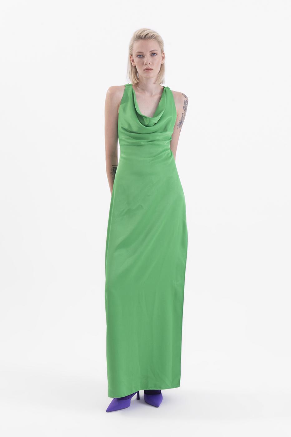 Cowlneck maxi dress with slit
