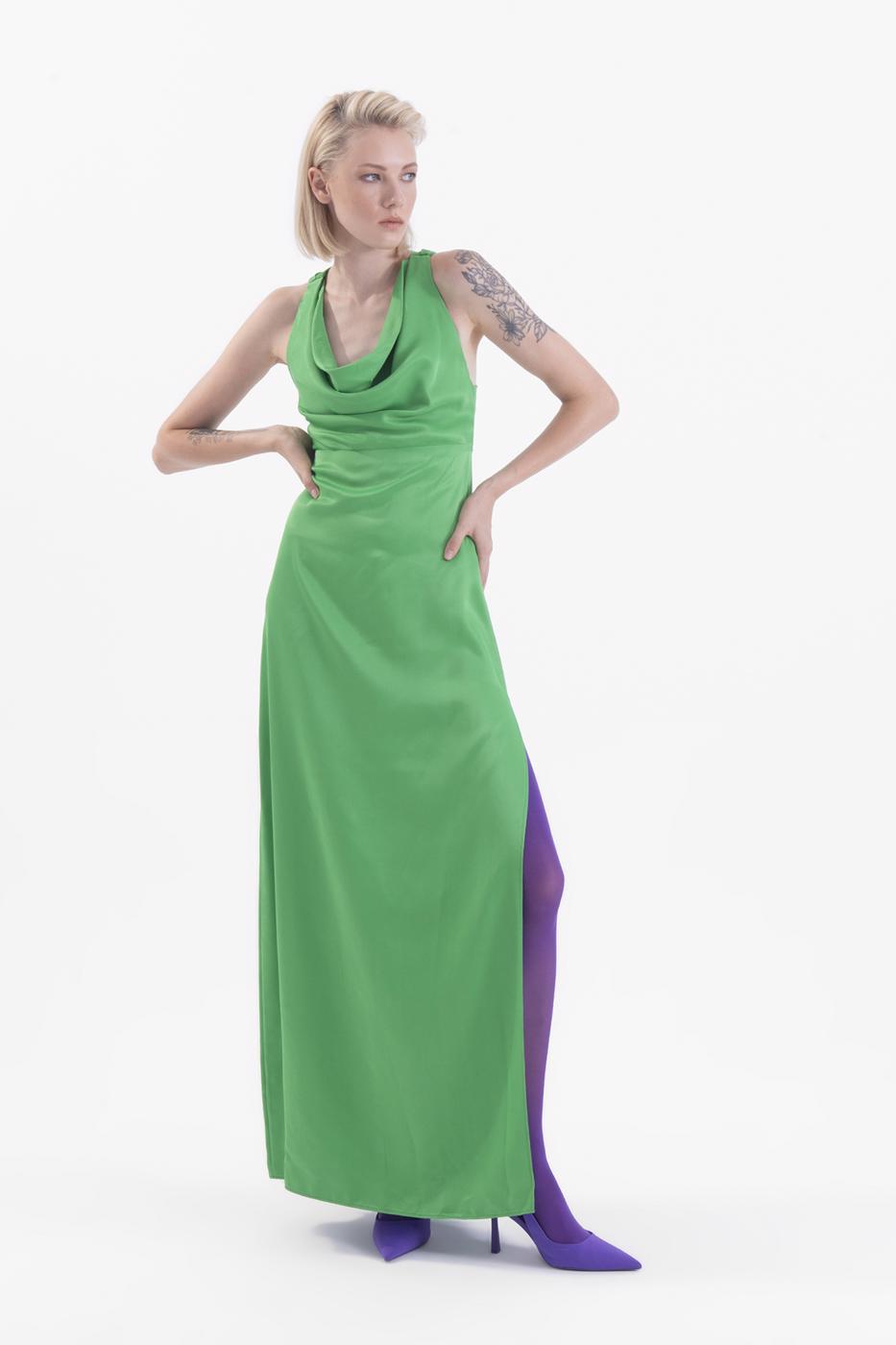 Cowlneck maxi dress with slit