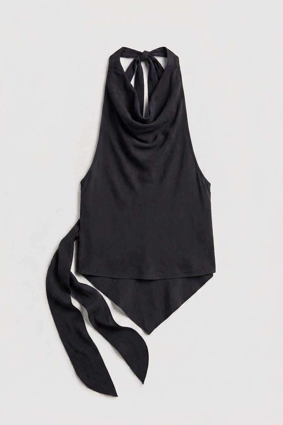 V-neck tie-up Modal Blouse Anthracite
