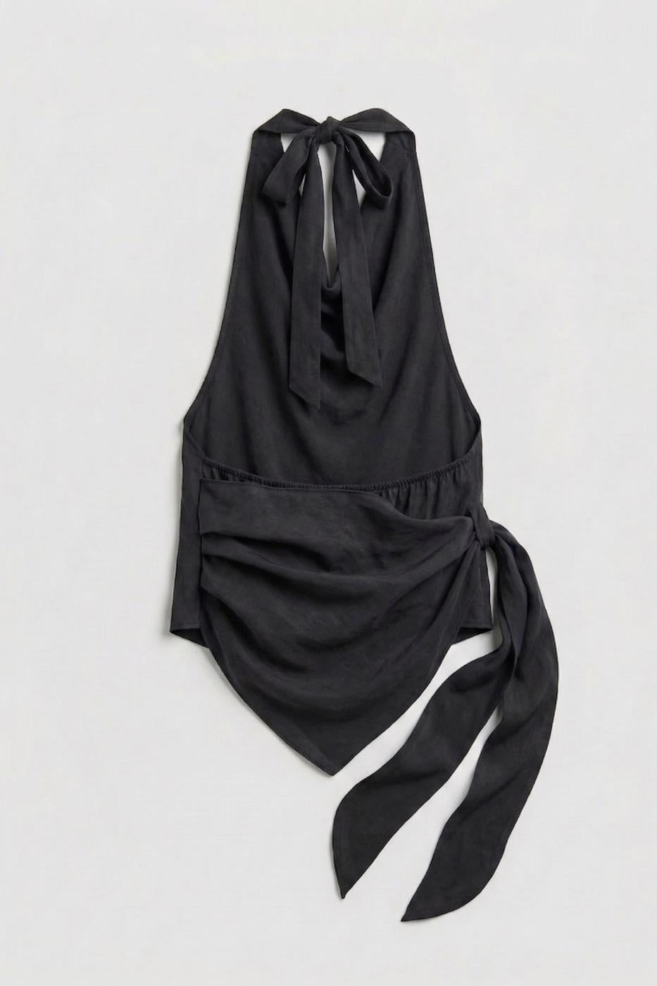 V-neck tie-up Modal Blouse Anthracite
