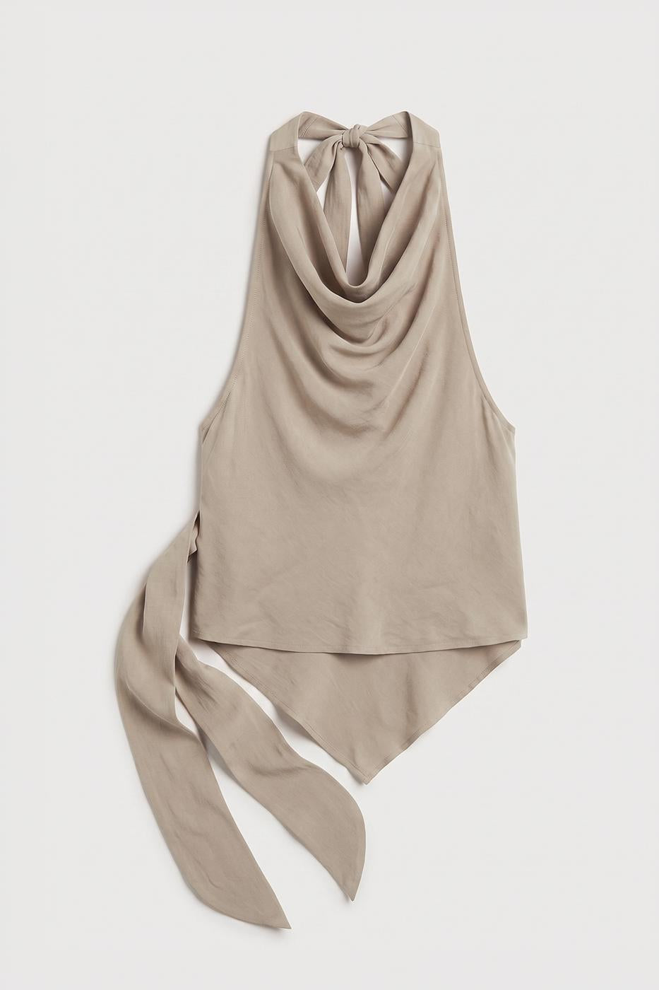 V-neck tie-up Modal Blouse Beige