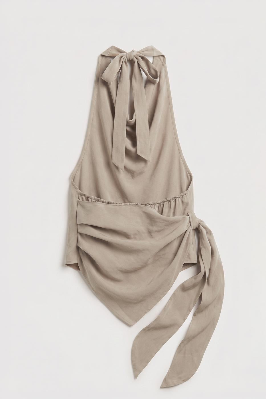 V-neck tie-up Modal Blouse Beige