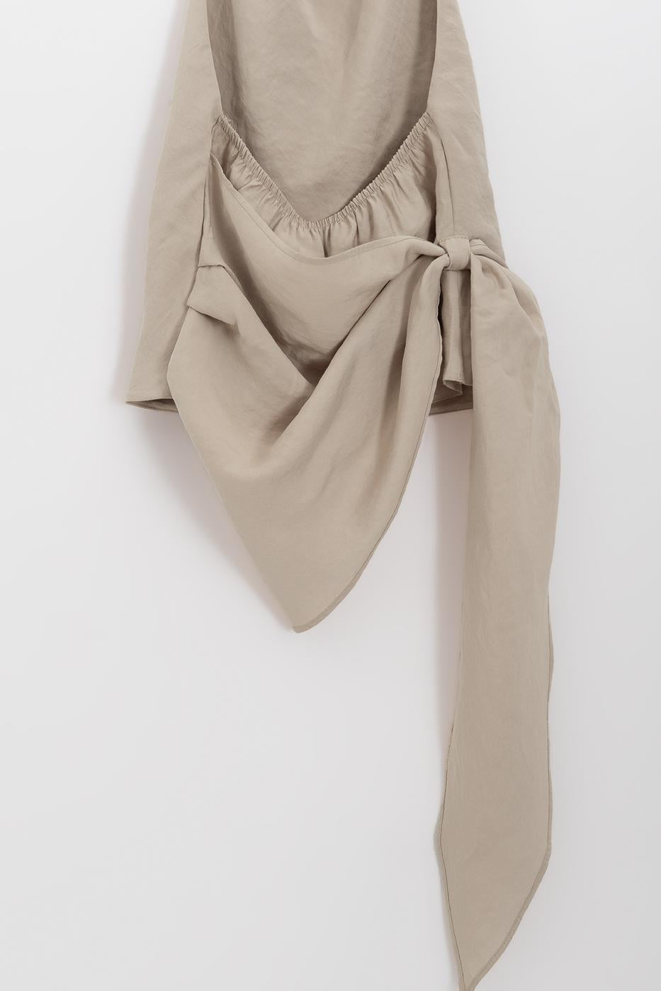 V-neck tie-up Modal Blouse Beige