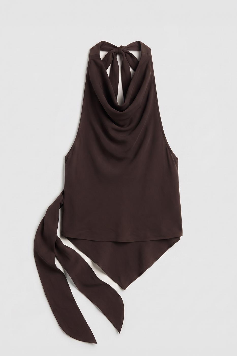 V-neck tie-up Modal Blouse Brown