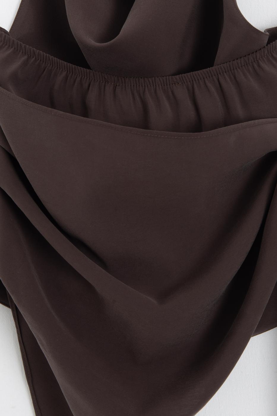 V-neck tie-up Modal Blouse Brown