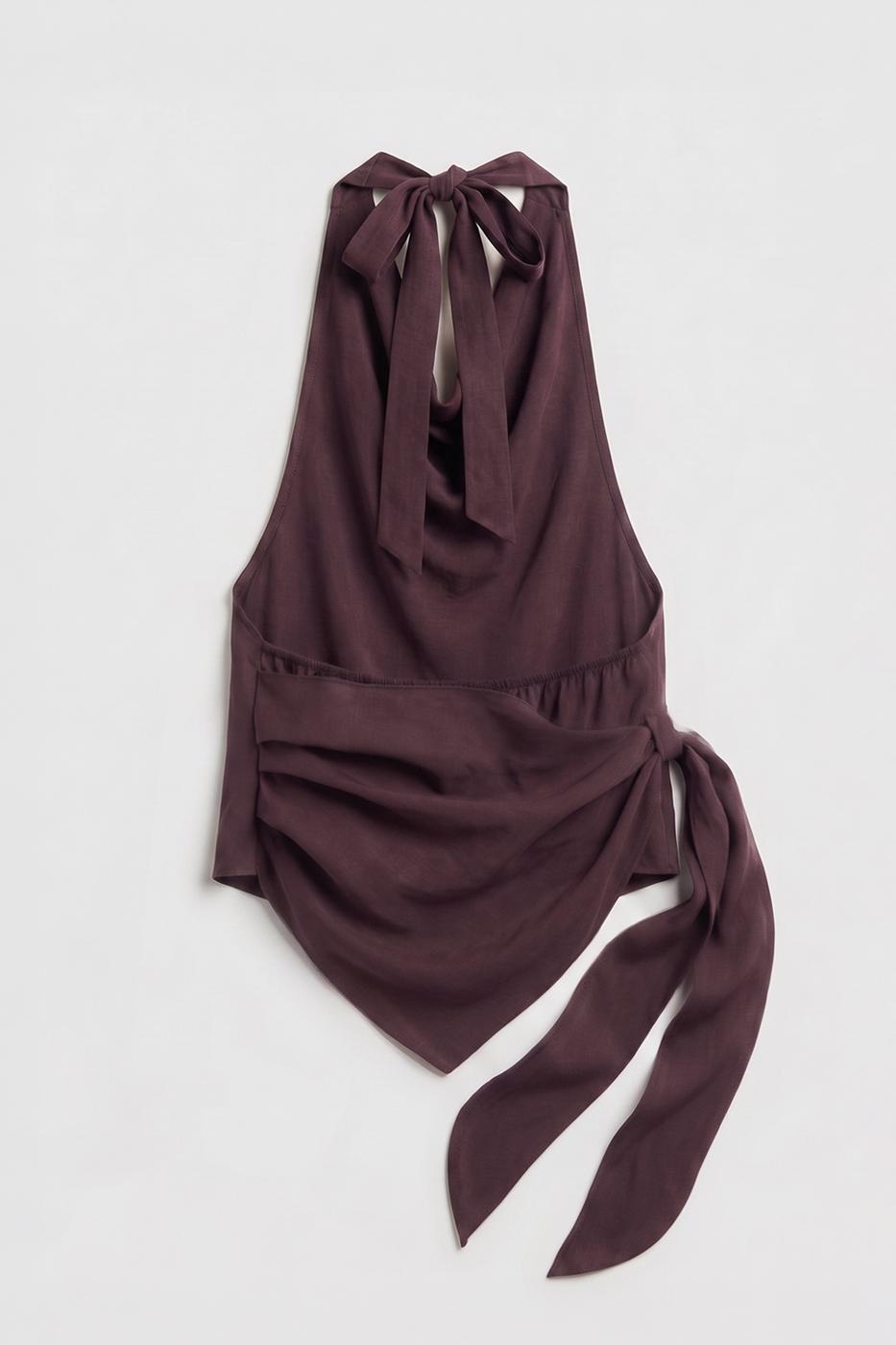 V-neck tie-up Modal Blouse Purple