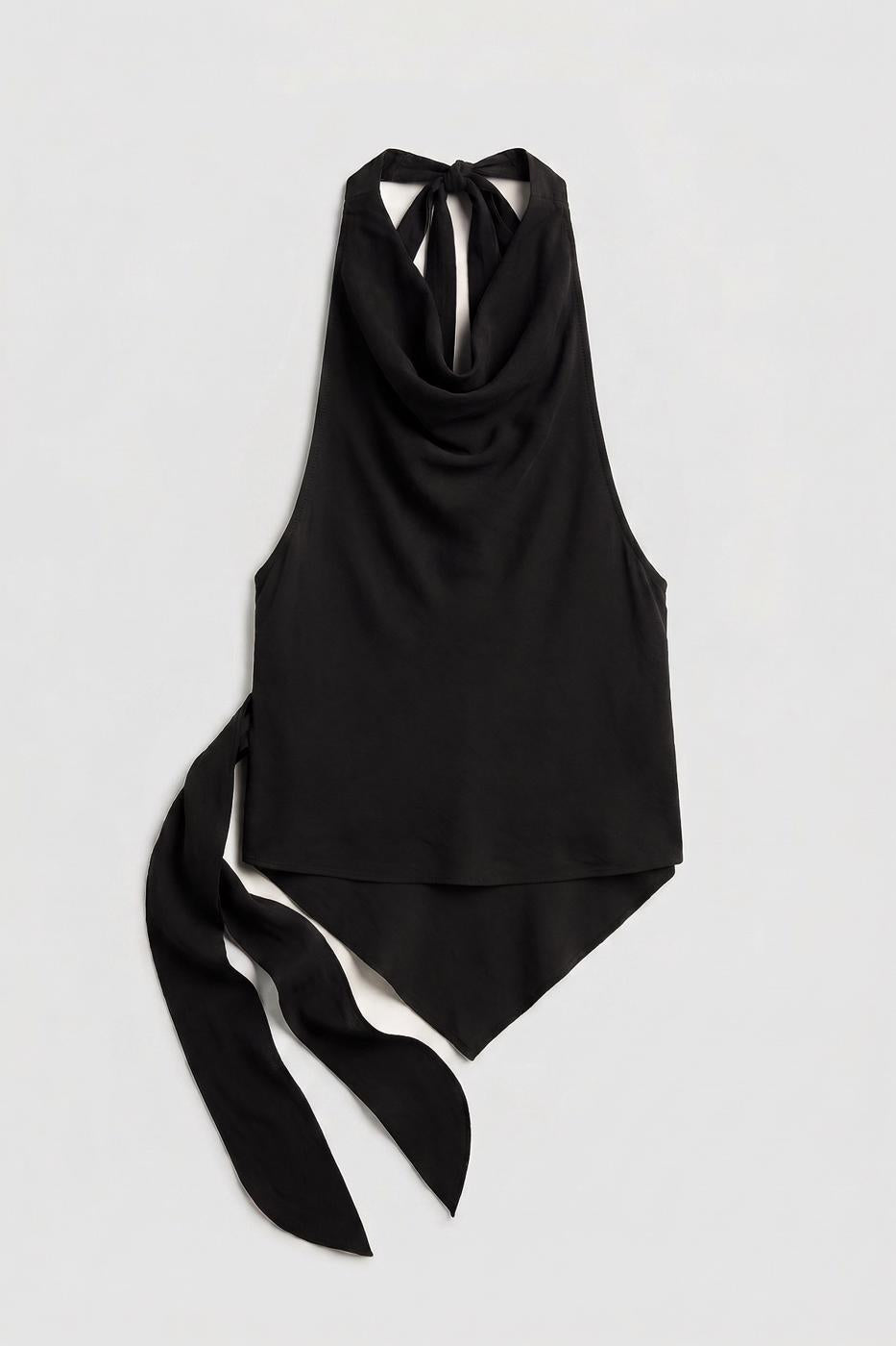 V-neck tie-up Modal Blouse Black