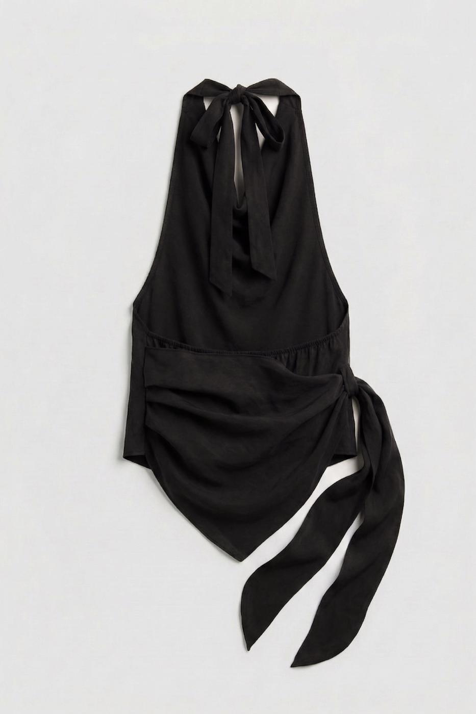 V-neck tie-up Modal Blouse Black