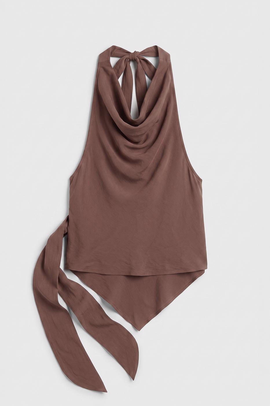 V-neck tie-up Modal Blouse Cinnamon