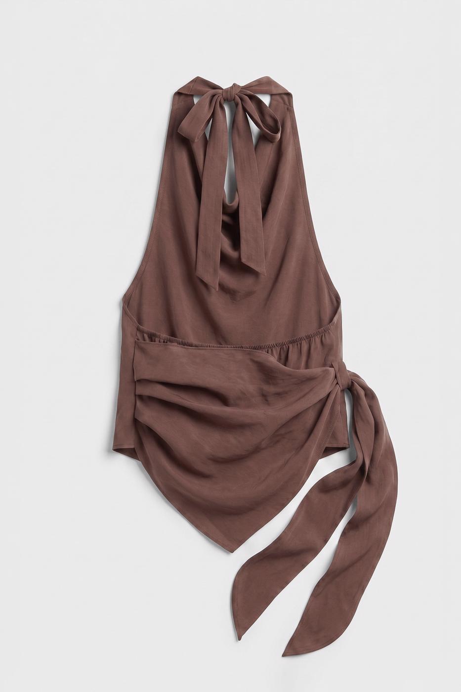 V-neck tie-up Modal Blouse Cinnamon