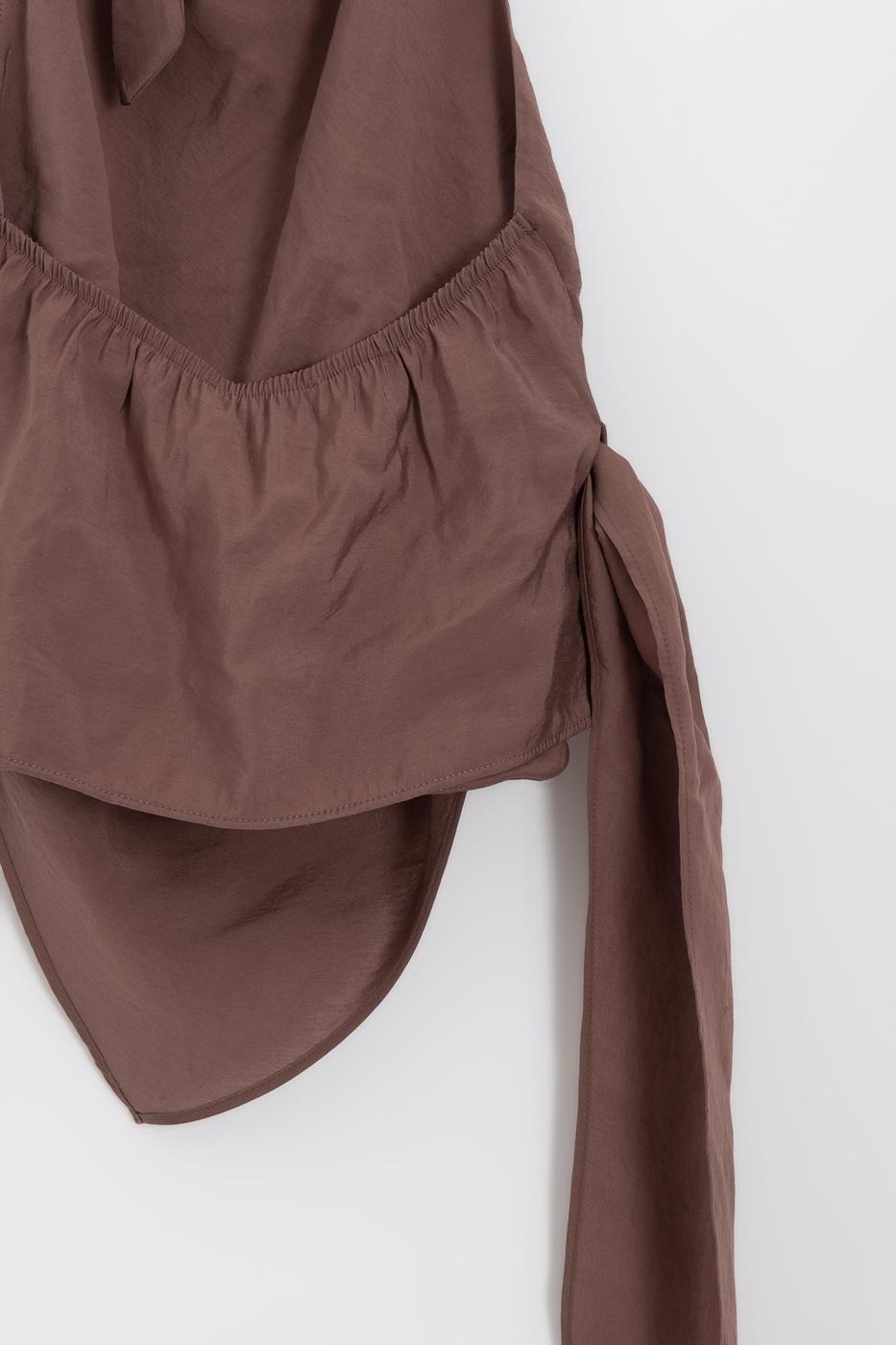 V-neck tie-up Modal Blouse Cinnamon
