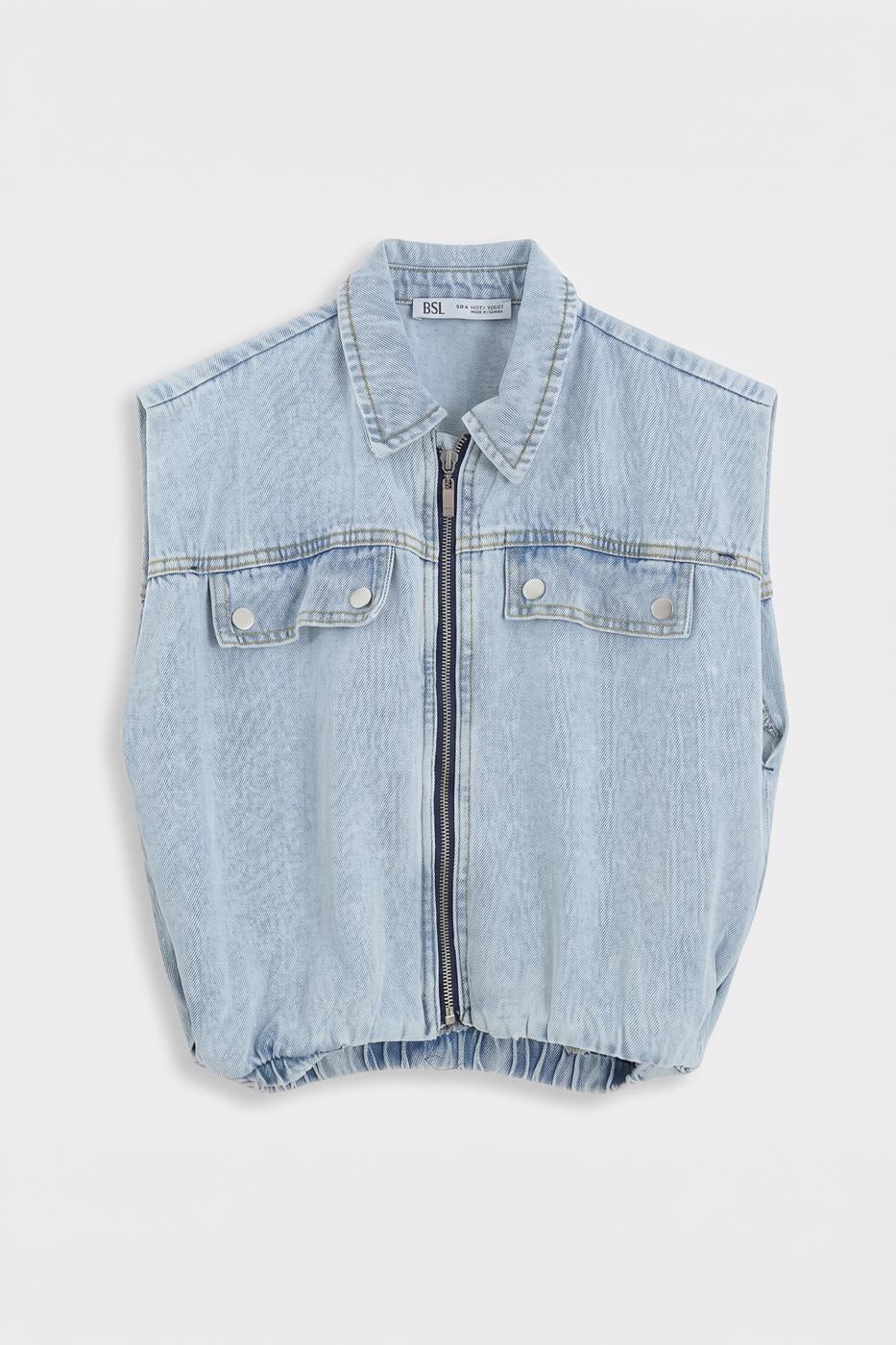 Denim Pocket Puffer Vest Navy
