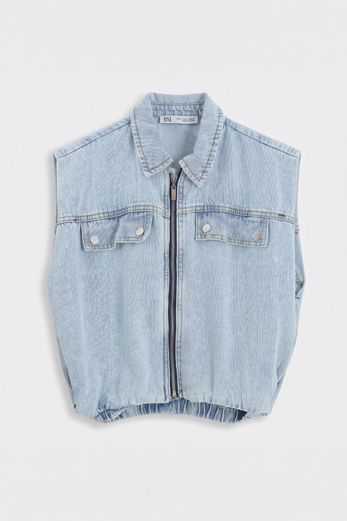 Denim Pocket Puffer Vest Navy