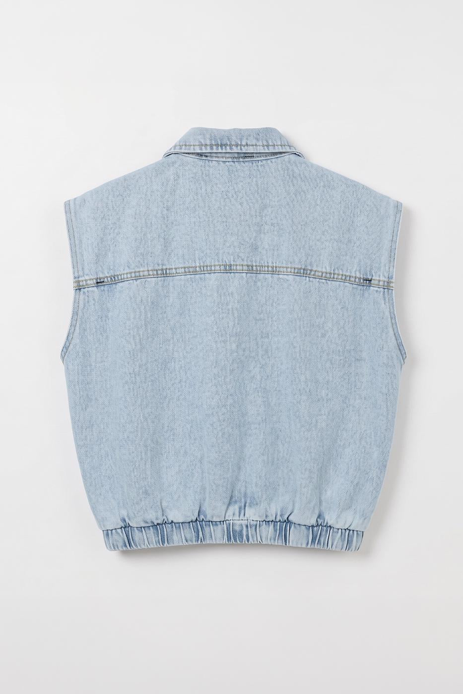 Denim Pocket Puffer Vest Navy