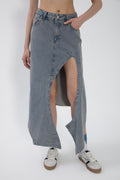 Denim Midi Skirt with Deep Asymmetrical Slit