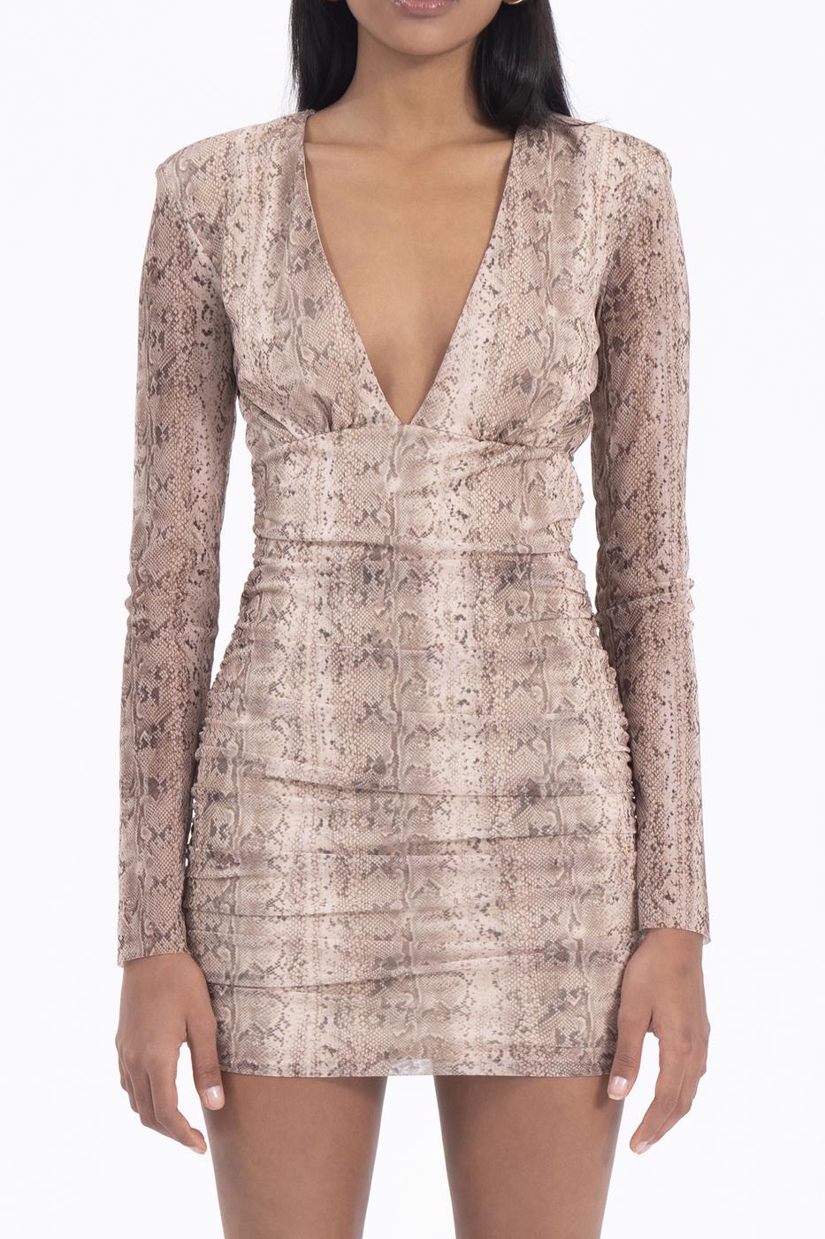 Deep V-neck mini dress Beige