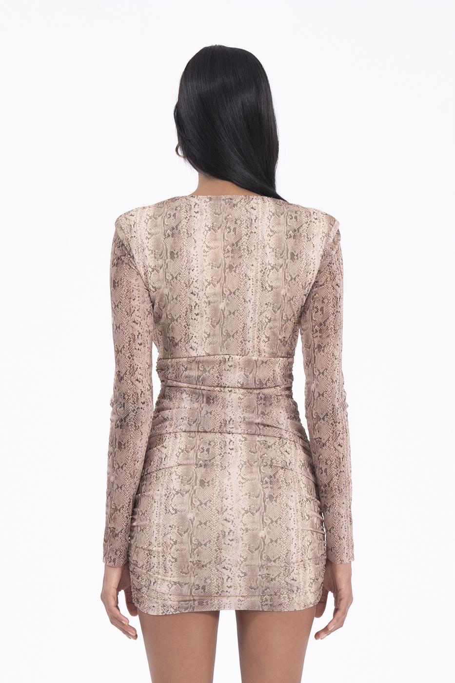 Deep V-neck mini dress Beige