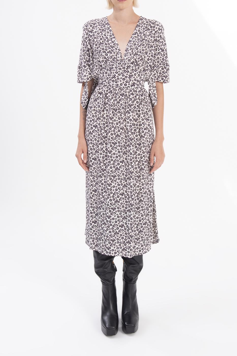 Deep V-Neck Short Sleeve Midi Dress