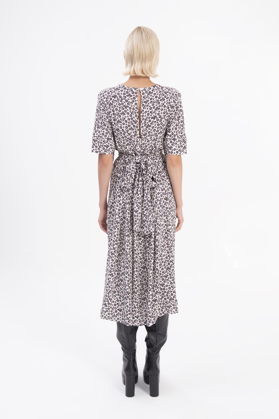 Deep V-Neck Short Sleeve Midi Dress