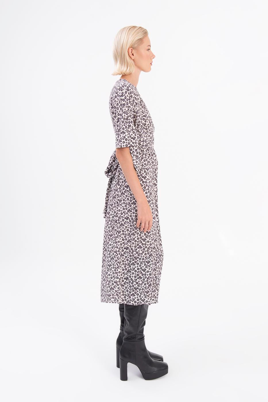 Deep V-Neck Short Sleeve Midi Dress