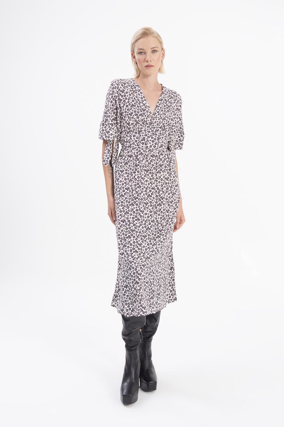 Deep V-Neck Short Sleeve Midi Dress