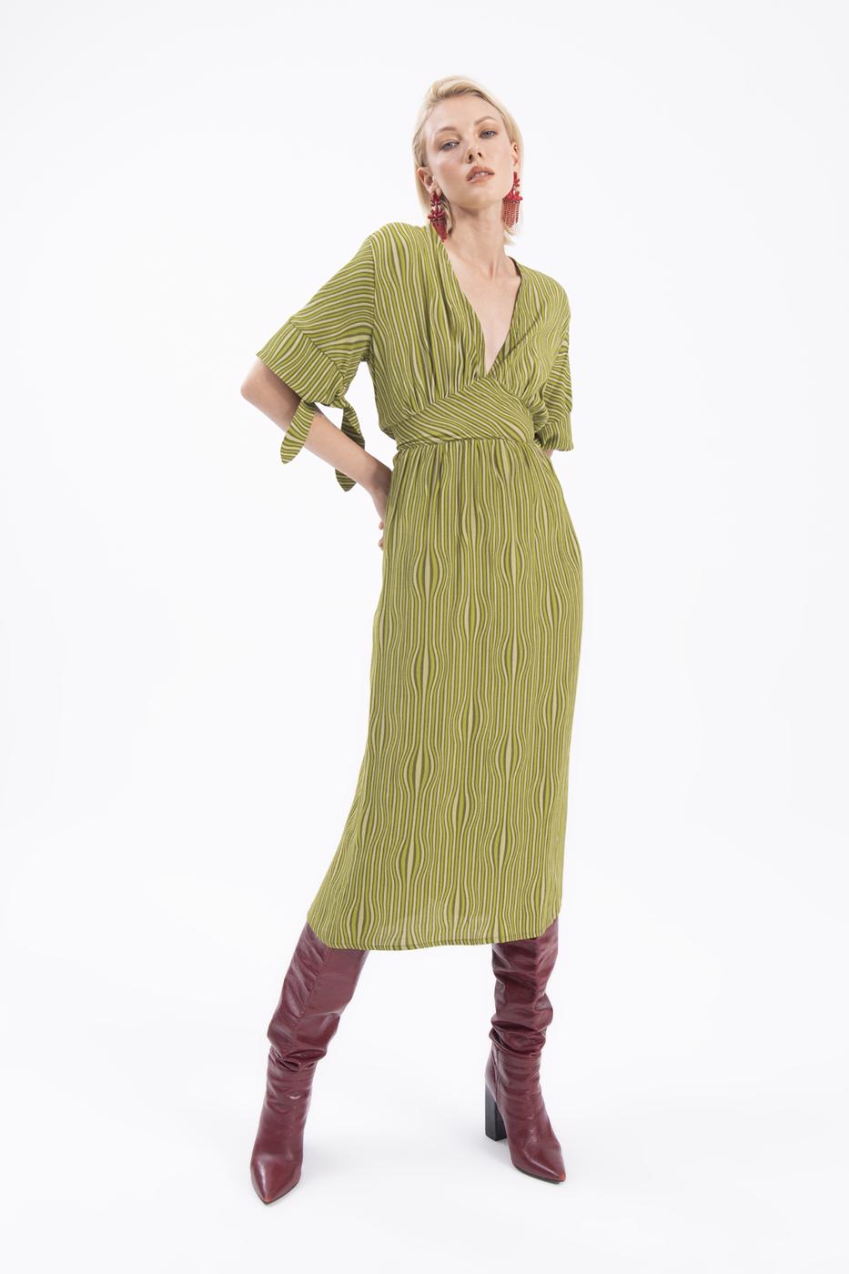 Deep V-Neck Short Sleeve Midi Dress