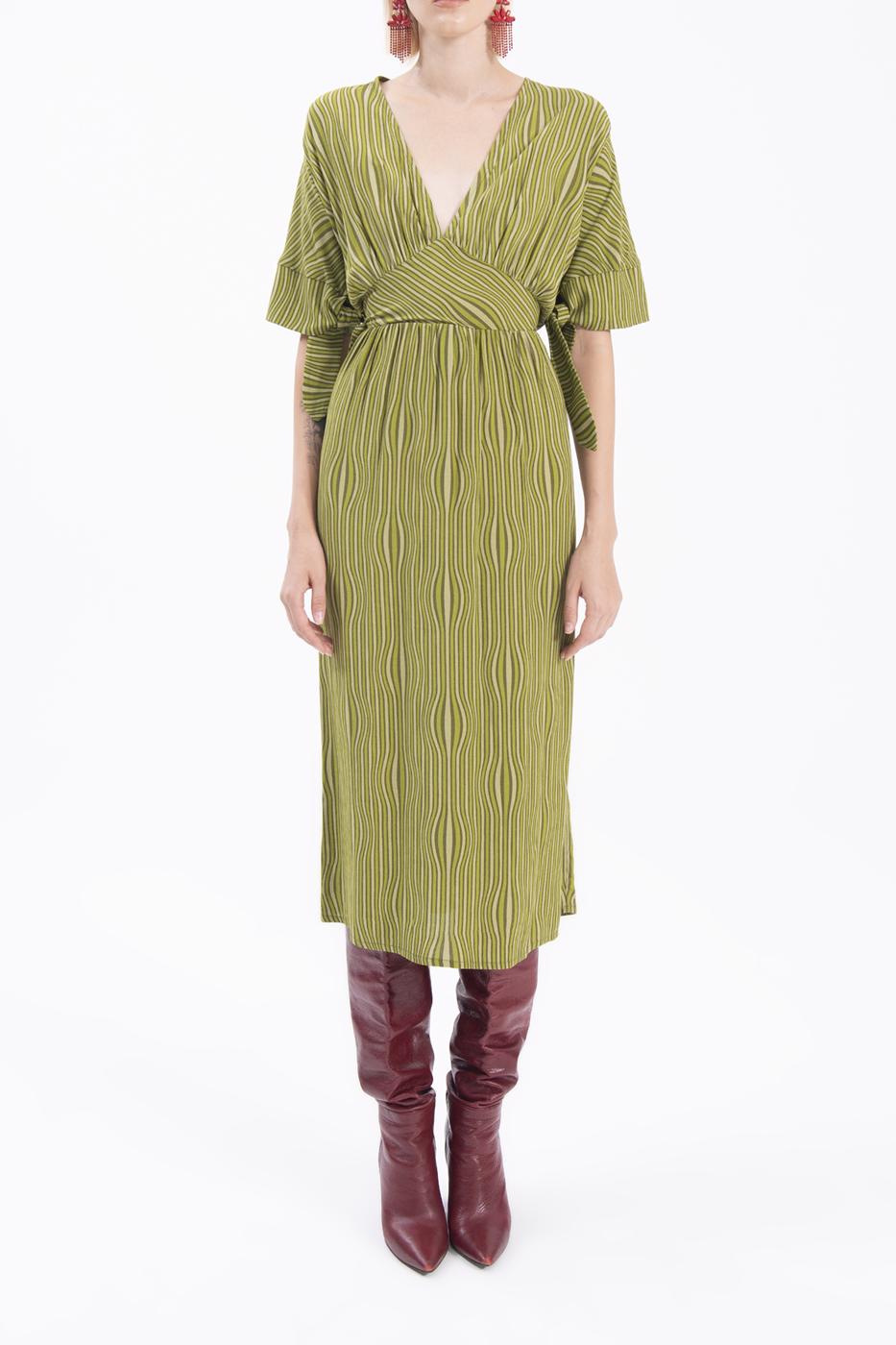 Deep V-Neck Short Sleeve Midi Dress