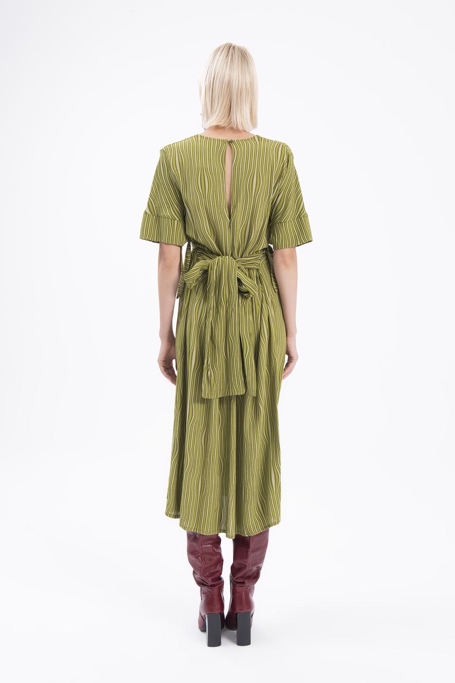 Deep V-Neck Short Sleeve Midi Dress