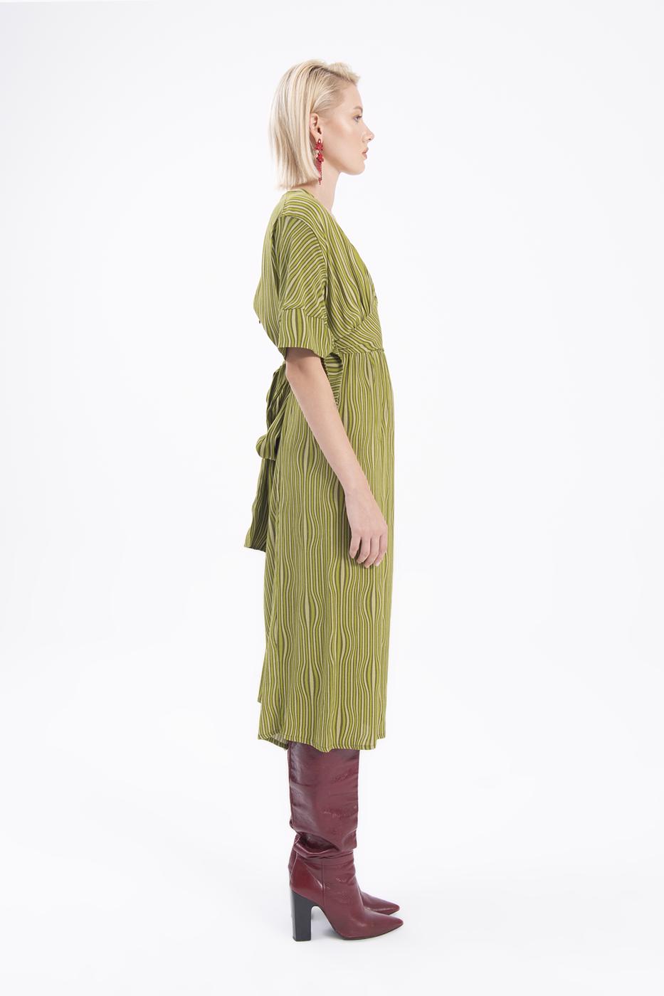 Deep V-Neck Short Sleeve Midi Dress