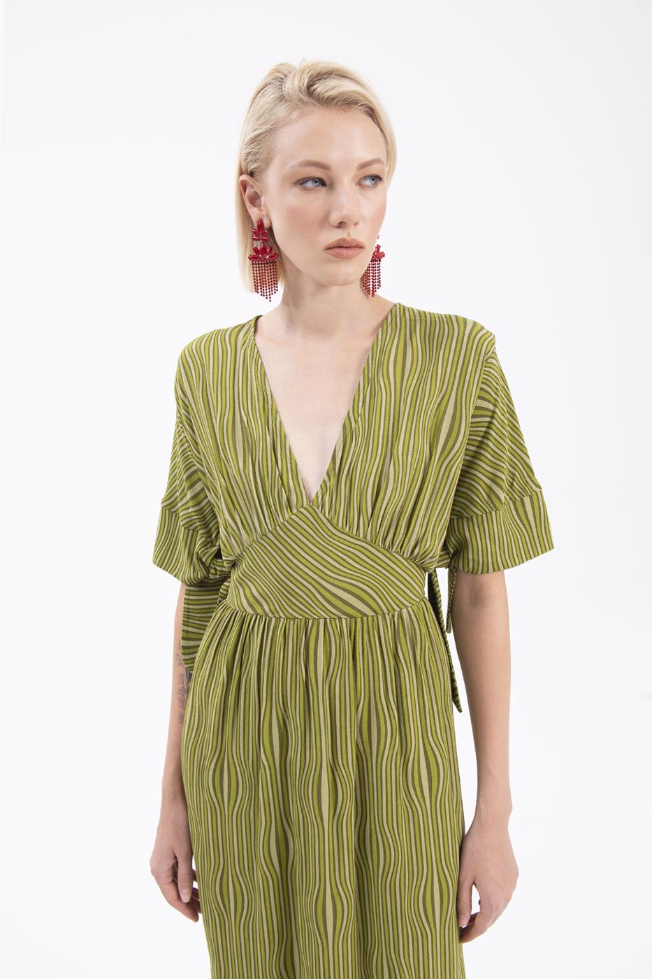 Deep V-Neck Short Sleeve Midi Dress