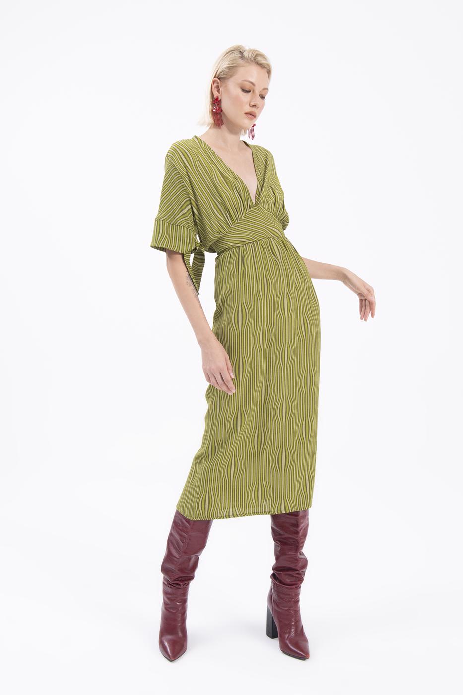 Deep V-Neck Short Sleeve Midi Dress