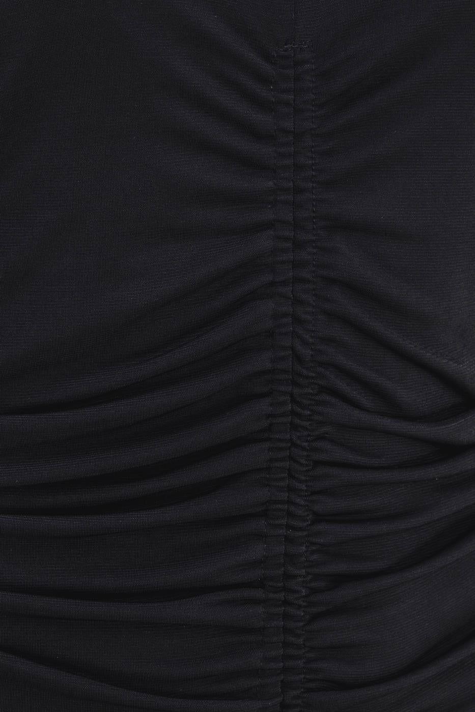 Low V-Neck Draped Midi Pencil Dress Black