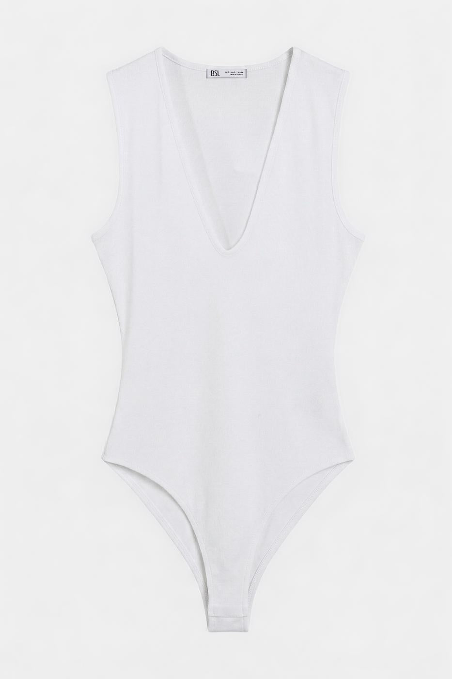 Deep V-Neck Sleeveless Bodysuit White