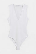 Deep V-Neck Sleeveless Bodysuit White