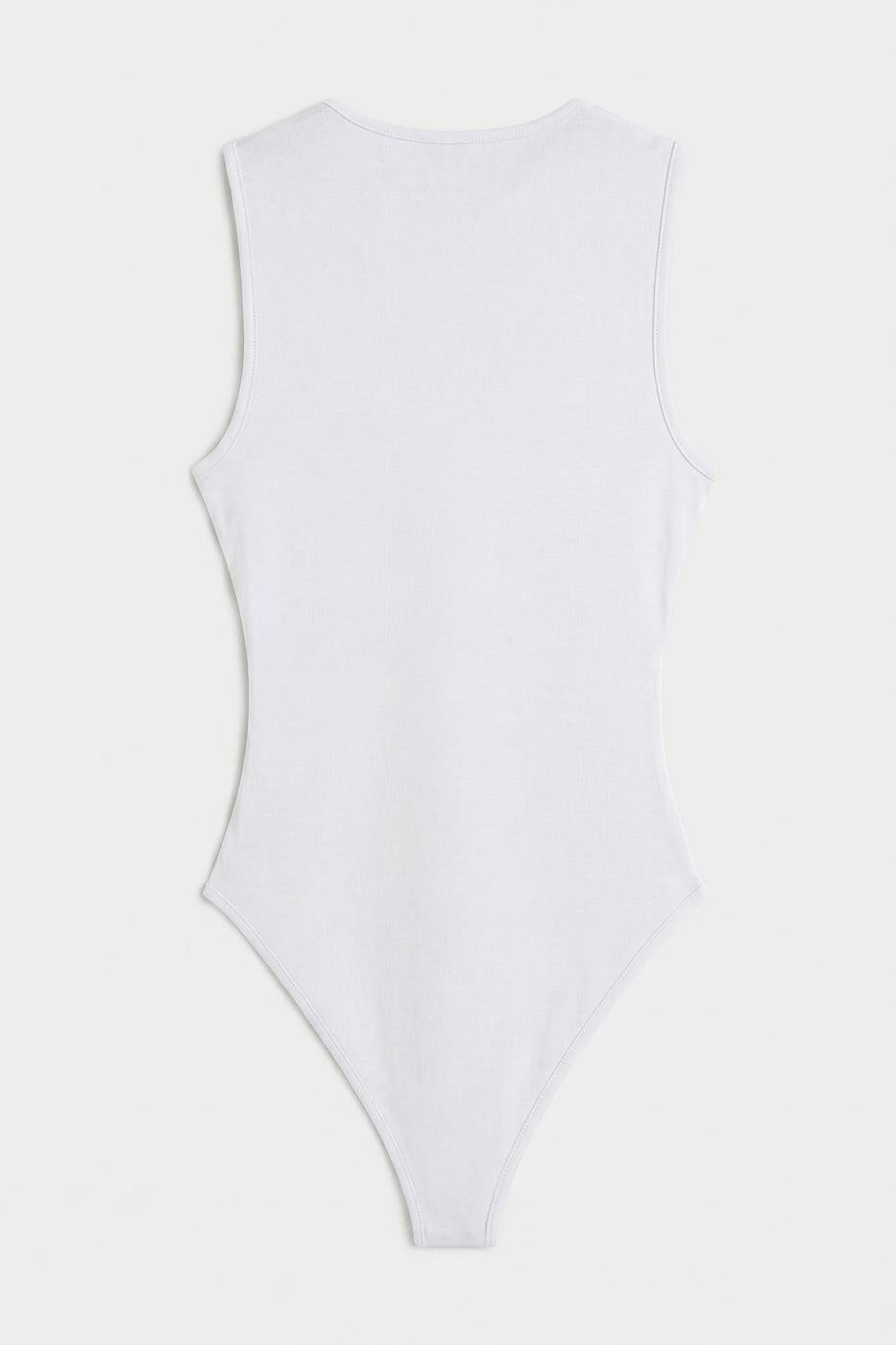 Deep V-Neck Sleeveless Bodysuit White