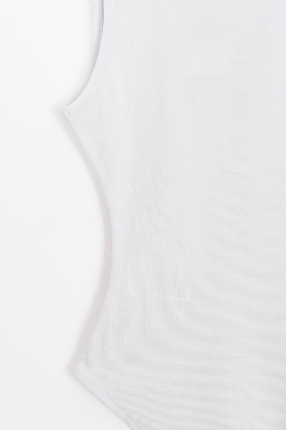 Deep V-Neck Sleeveless Bodysuit White