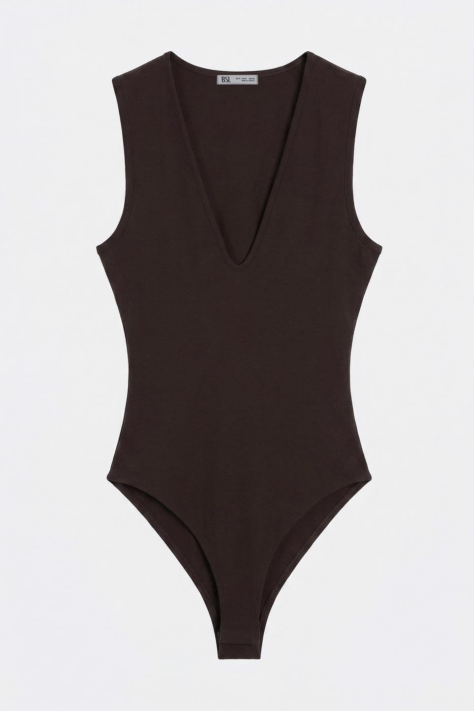Deep V-Neck Sleeveless Bodysuit Brown